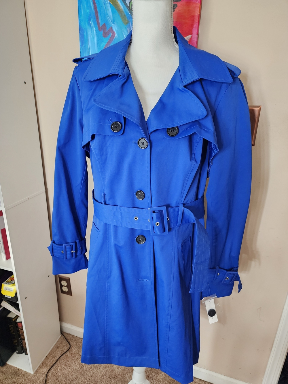 New York & Company Blue Trench Coat with Belt
